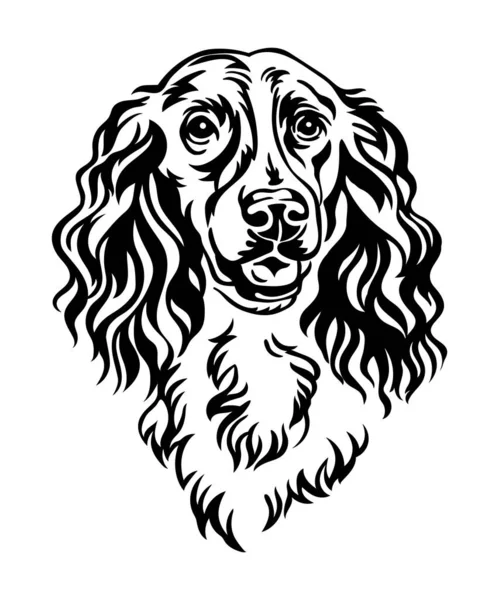 Chien Espagnol Portrait Contour Noir Tête Chien Vue Face Illustration — Image vectorielle