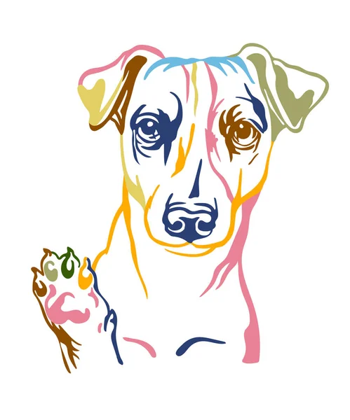 ジャック ラッセルテリア犬の色輪郭肖像画 フロントビューベクトルのイラストで白に隔離された犬の頭 デザイン プリント ポスター ポストカード ステッカー Tシャツ クリット — ストックベクタ