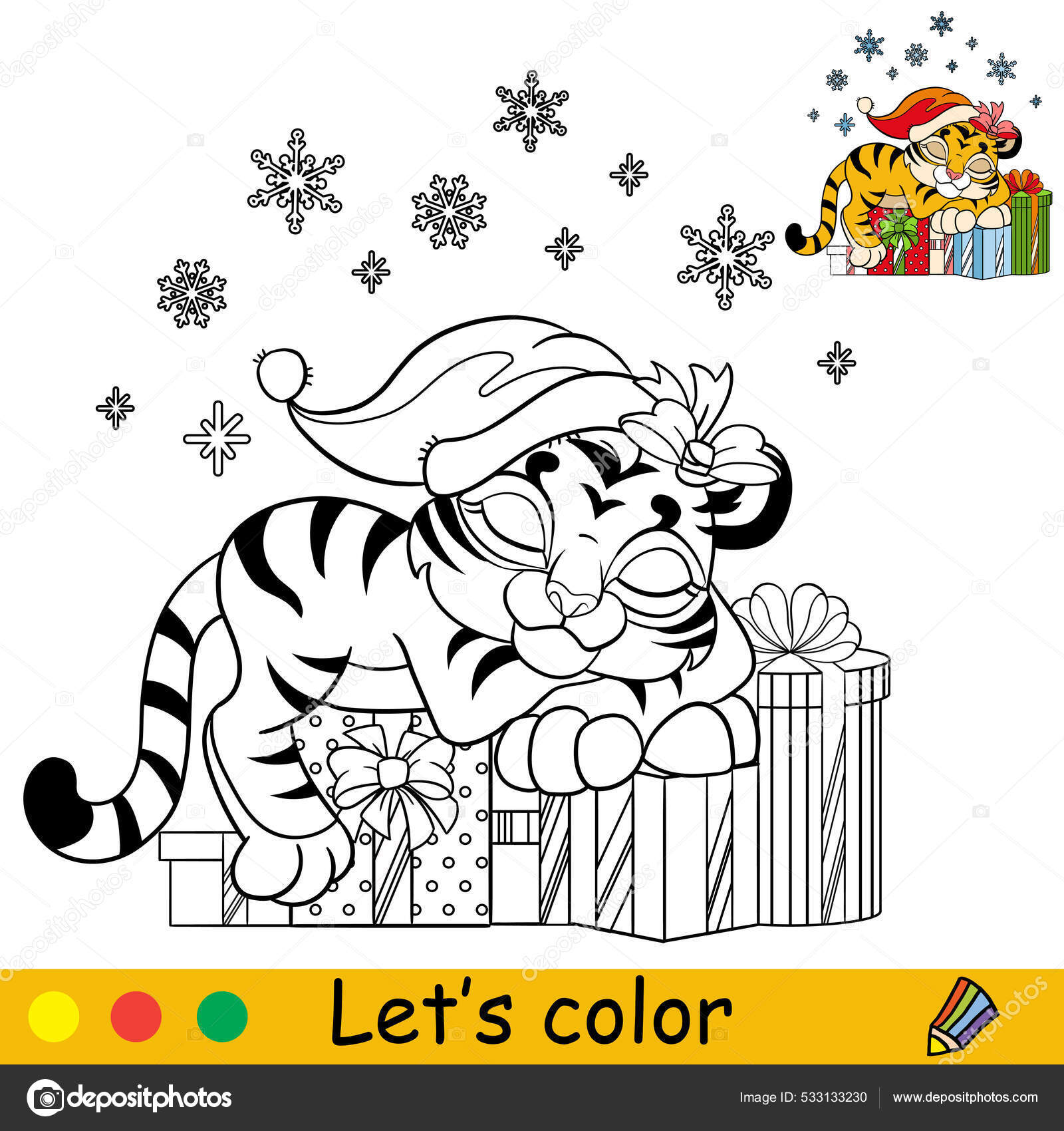 Desenho Para Colorir Com Filhote Tigre Natal Bonito Corre Com vetor(es) de  stock de ©Alinart 533133400