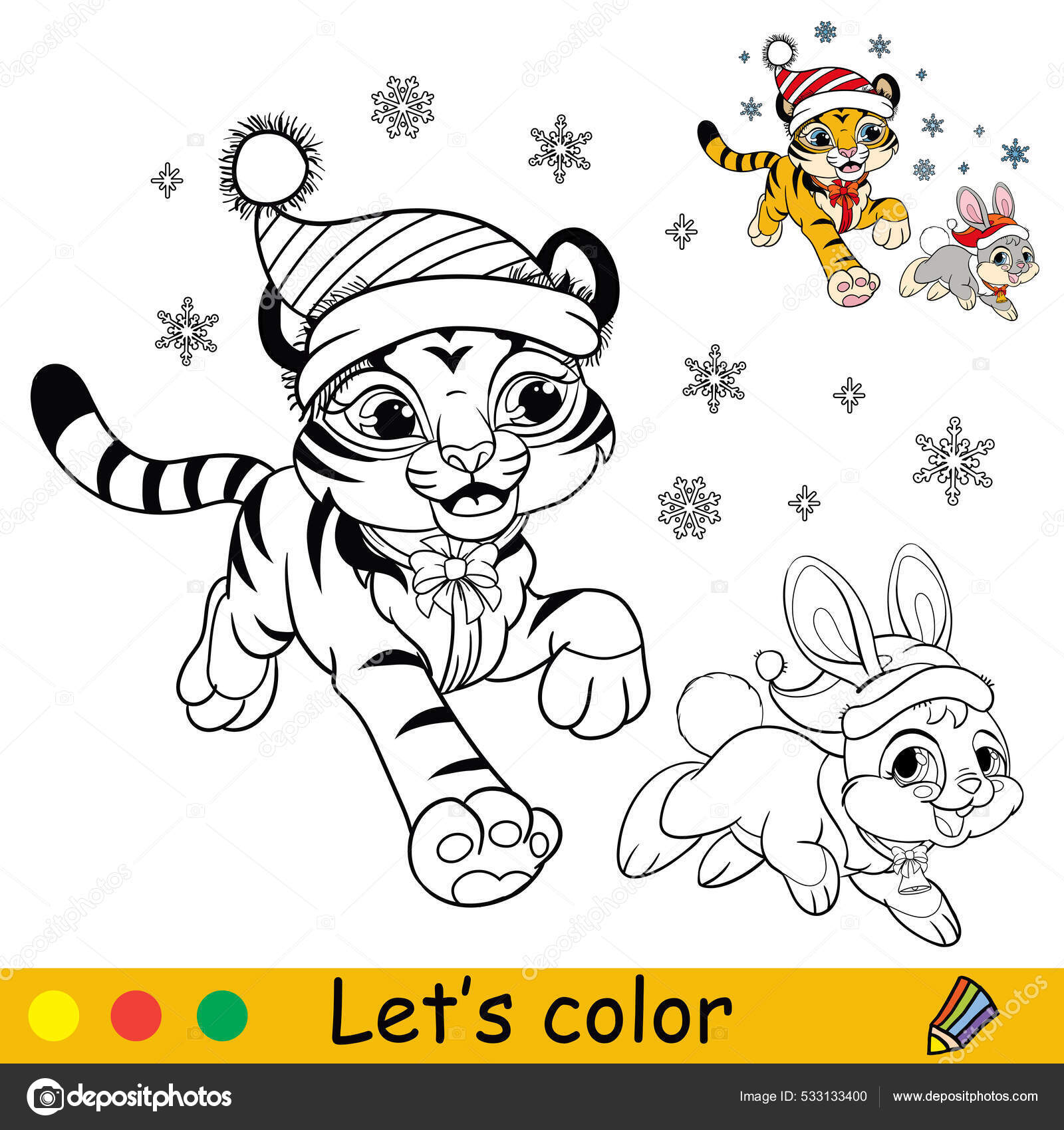 Desenho Para Colorir Com Filhote Tigre Natal Bonito Corre Com vetor(es) de  stock de ©Alinart 533133400