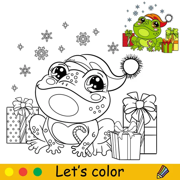 Colorir bonito feliz Natal sapo vetor ilustração —  Vetores de Stock