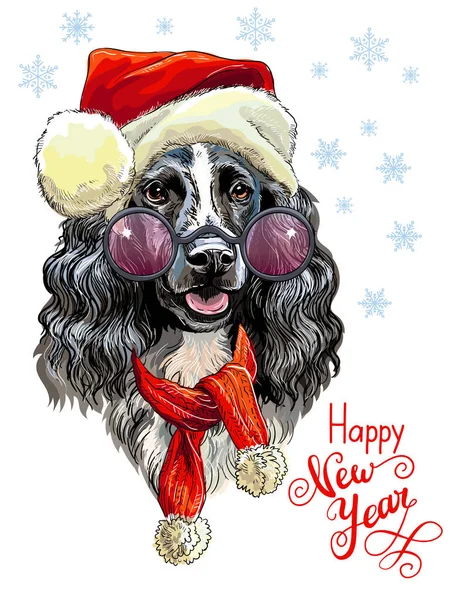 Weihnachten Hund Spaniel Vektor Hand gezeichnete Illustration — Stockvektor