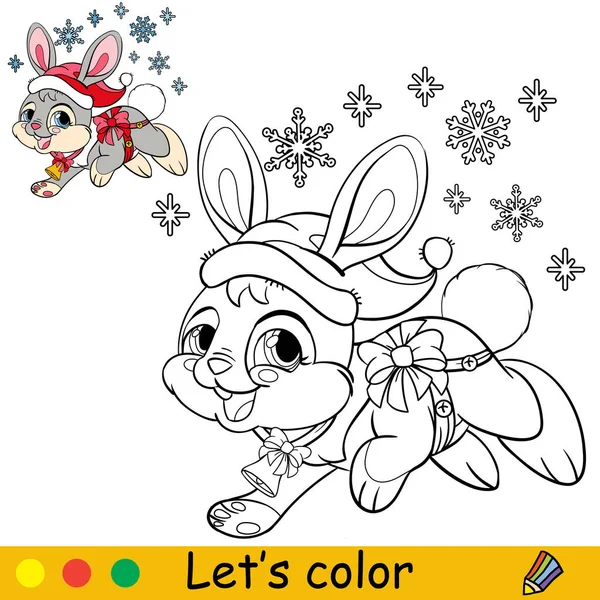 Kar Taneli Noel Şapkalı Şirin Tavşan Çizgi Film Tavşan Karakteri — Stok Vektör