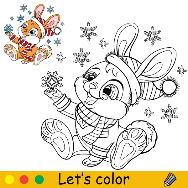 Cute Rabbit Christmas Hat Snowflakes Cartoon Rabbit Character Vector Isolated — Stock Vector