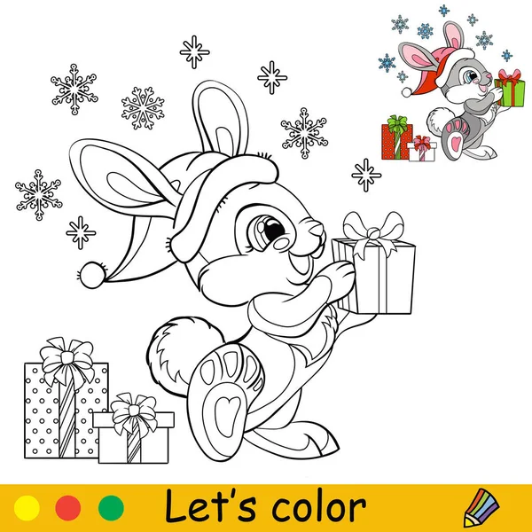 Kelinci Lucu Dengan Topi Natal Dengan Kepingan Salju Karakter Kelinci - Stok Vektor