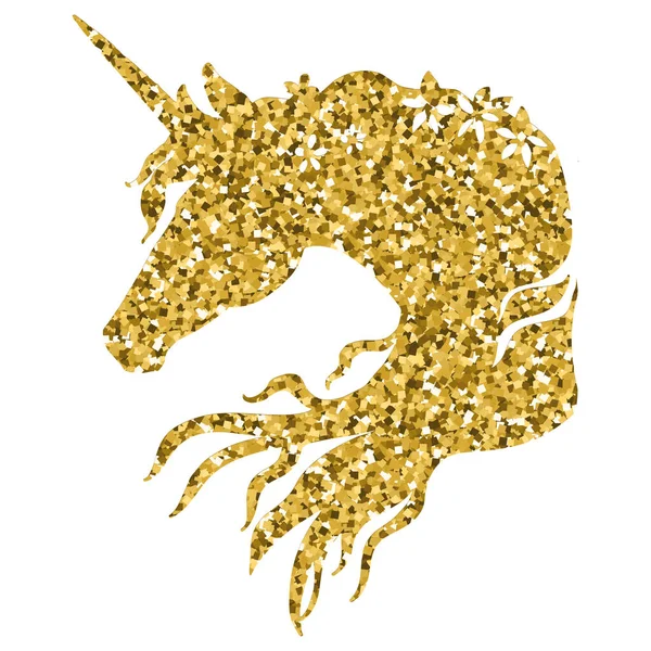 Ilustração isolada do vetor silhueta cabeça unicórnio dourado — Vetor de Stock