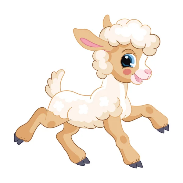 Funny Cute Cartoon Character Lamb Vector Illustration Isolated White Background — Stock Vector