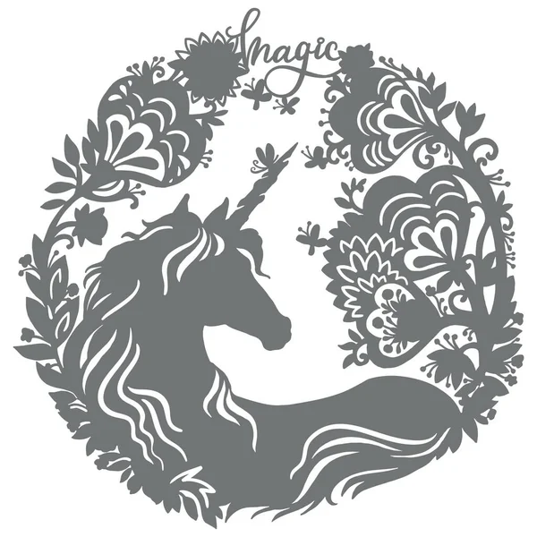 Papercut dan cricut unicorn template vector illustration 4 - Stok Vektor