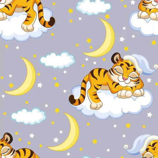 Seamless pattern with dreaming tigers vector background — Stock Vector