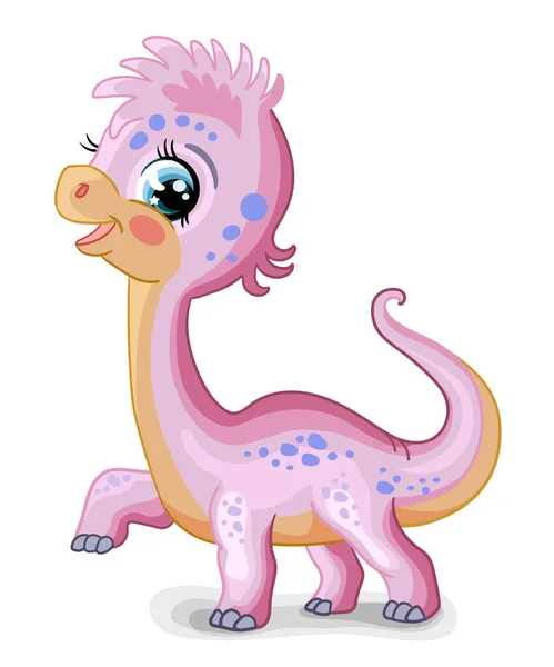 Cute Cartoon Baby Girl Dinosaur Character Diplodocus Vector Illustration Isolated — Stock Vector