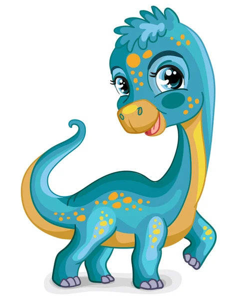 Lindo Dibujo Animado Bebé Dinosaurio Personaje Diplodocus Ilustración Vectorial Aislada — Vector de stock