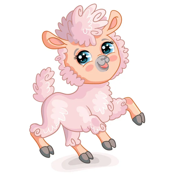 Divertente Personaggio Sorridente Lama Rosa Carino Animale Stile Cartone Animato — Vettoriale Stock