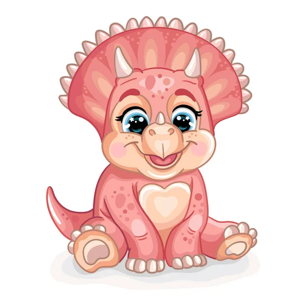 Δεινόσαυρος Ροζ Μωρό Τρικεράτωψ Ωραίος Χαρακτήρας Καρτούν Εικονογράφηση Διανύσματος Απομονωμένη — Διανυσματικό Αρχείο