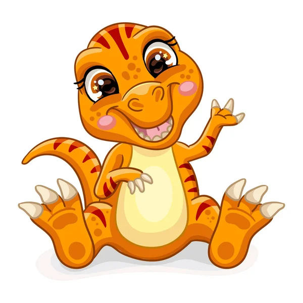 Bebé Dinosaurio Naranja Tiranosaurio Rayado Lindo Personaje Dibujos Animados Ilustración — Vector de stock