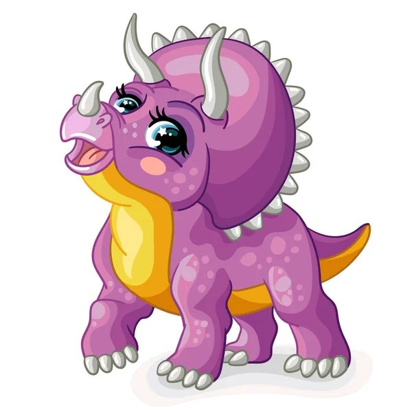 Dinosauří Fialový Triceratops Roztomilá Kreslená Postava Vektorová Ilustrace Izolovaná Bílém — Stockový vektor