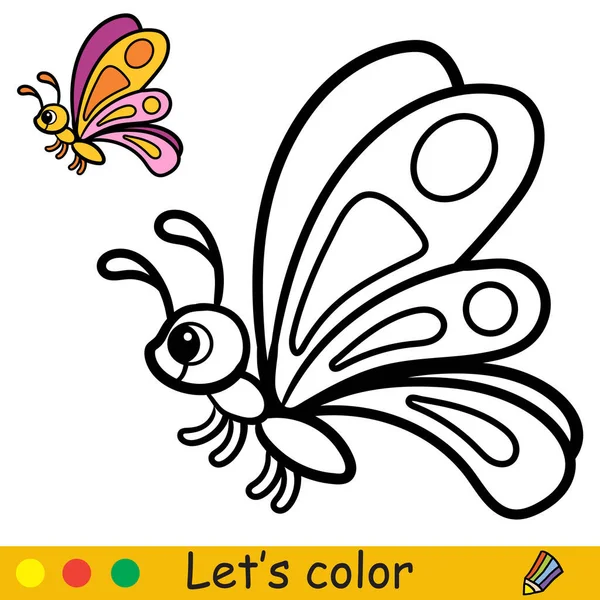 Mariposa Linda Dibujos Animados Página Libro Para Colorear Con Plantilla — Vector de stock