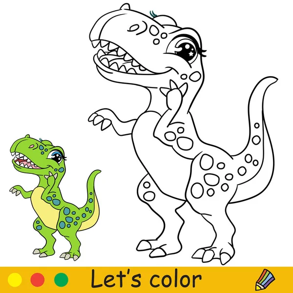 Dibujos Animados Lindo Dinosaurio Tiranosaurio Página Libro Para Colorear Con — Vector de stock