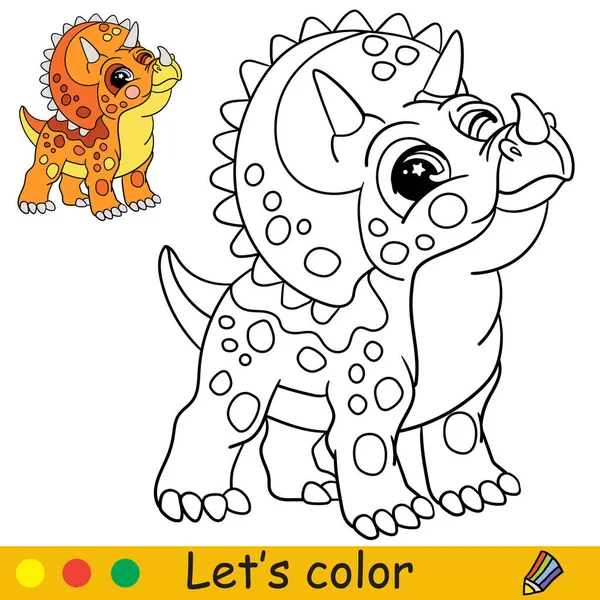 Çizgi Film Sevimli Dinozor Triceratops Çocuklar Için Renkli Şablonlu Boyama — Stok Vektör