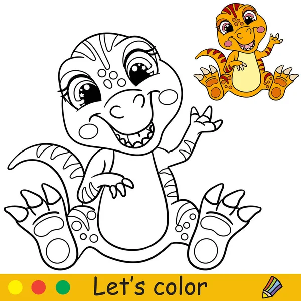 Cartoon Schattige Baby Dinosaurus Tyrannosaurus Kleurboek Pagina Met Kleurrijke Template — Stockvector