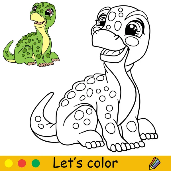 Cartoon Cute Siedzi Dinozaur Brontozaur Kolorowanki Strony Książki Kolorowym Szablonem — Wektor stockowy