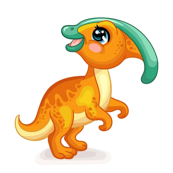 Feliz Bebé Dinosaurio Parasaurolophus Lindo Personaje Dibujos Animados Ilustración Vectorial — Vector de stock