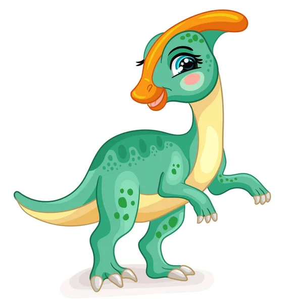 Feliz Dinosaurio Parasaurolophus Verde Lindo Personaje Dibujos Animados Ilustración Vectorial — Vector de stock