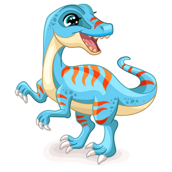 Feliz Dinosaurio Velociraptor Azul Lindo Personaje Dibujos Animados Ilustración Vectorial — Vector de stock