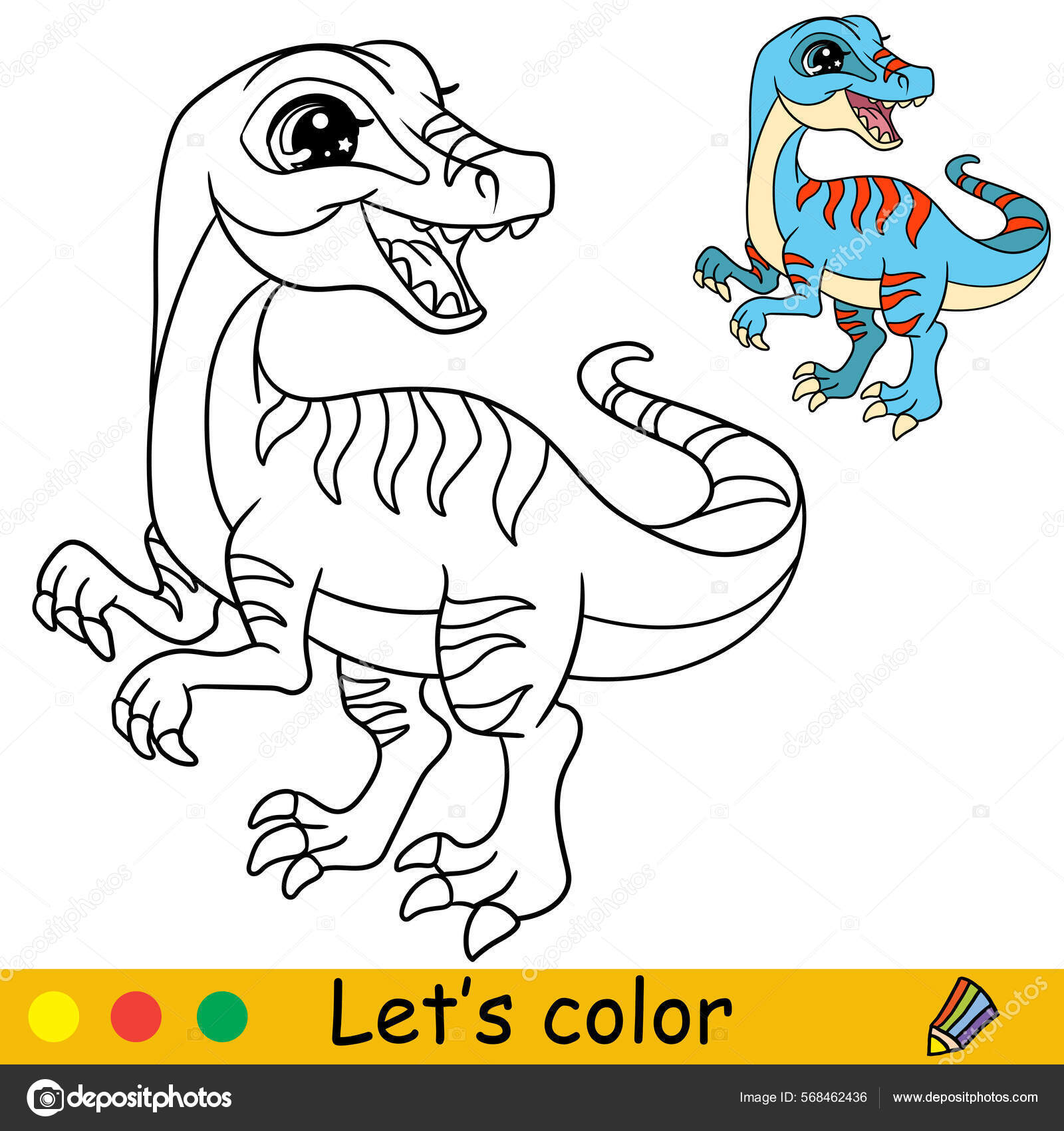 Desenhos Animados Bonito Dinossauro Engraçado Velociraptor Desenho Livro  Para Colorir imagem vetorial de Alinart© 568462436