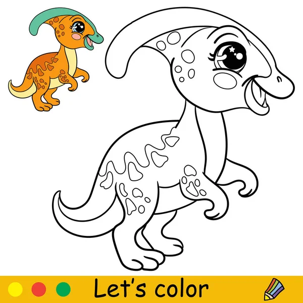 Çizgi Film Sevimli Bebek Dinozor Parasaurolophus Çocuklar Için Renkli Şablonlu — Stok Vektör