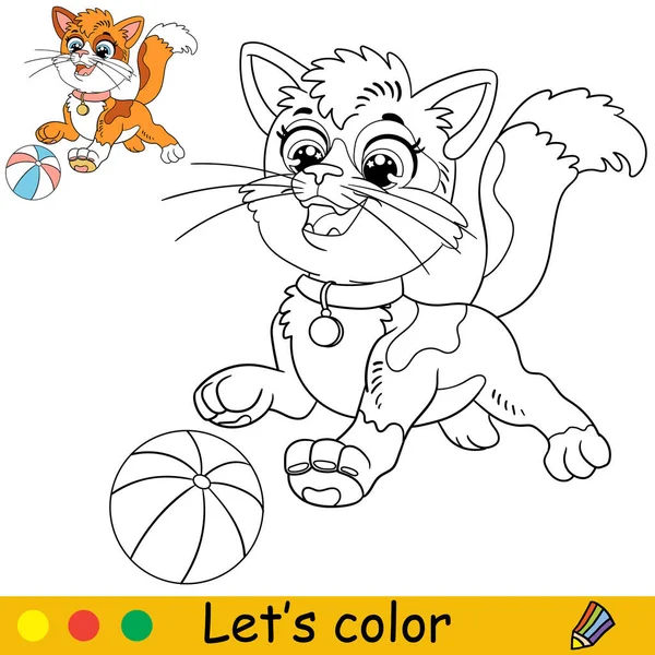 Dibujos Animados Lindo Gato Divertido Jugando Con Una Pelota Página — Archivo Imágenes Vectoriales