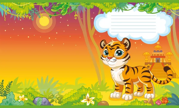 Projeto Capa Colorida Com Tigre Personagem Bonito Selva Crianças Desenho — Vetor de Stock