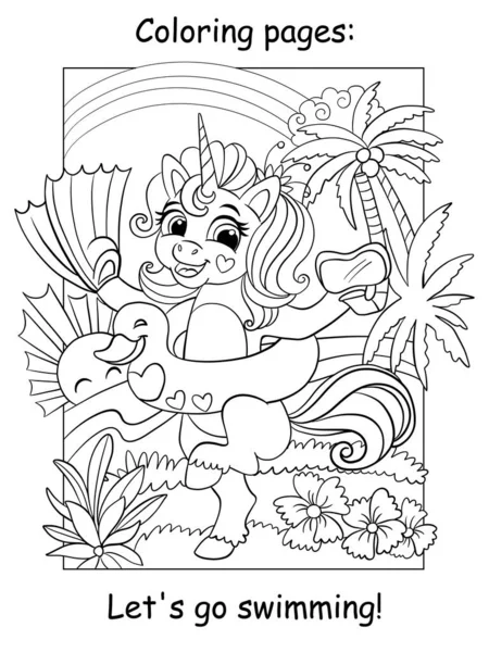 Unicórnio Bonito Prado Florescendo Verão Desenho Livro Para Colorir Wih  imagem vetorial de Alinart© 445205572