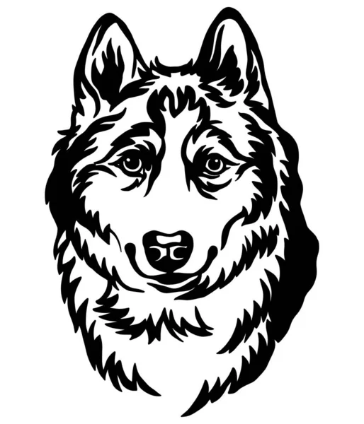Syberian Husky Cão Preto Contorno Retrato Cabeça Cão Vista Frontal —  Vetores de Stock