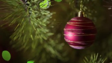 Light festive bokeh background, Christmas tree decoration.