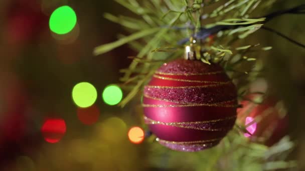 Light Festive Bokeh Background Christmas Tree Decoration — Stockvideo