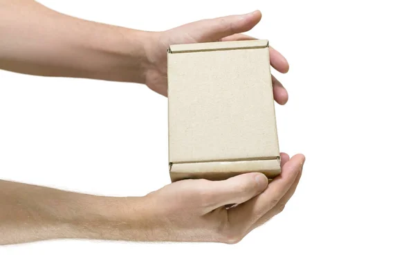 Pudełko Papierowe Jest Dłoni Pusta Powierzchnia Zastosowań Konstrukcyjnych — Zdjęcie stockowe