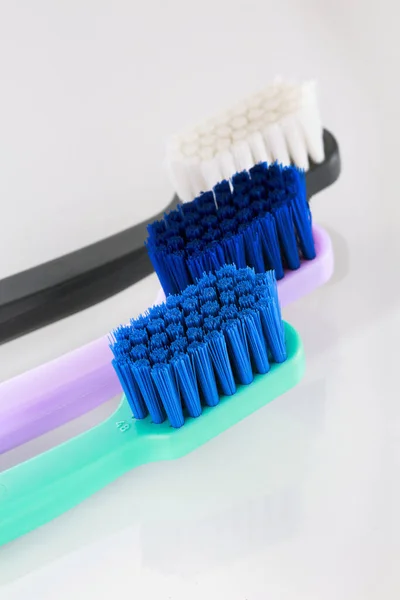 Excellent Composition Colored Dental Brushes White Background — Stock Photo, Image