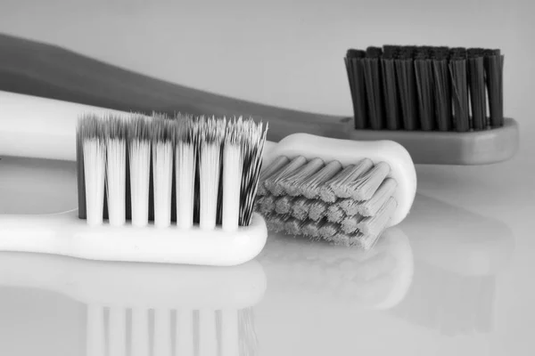 Variety Toothbrushes Composition Shot Black White Style — Stock Photo, Image