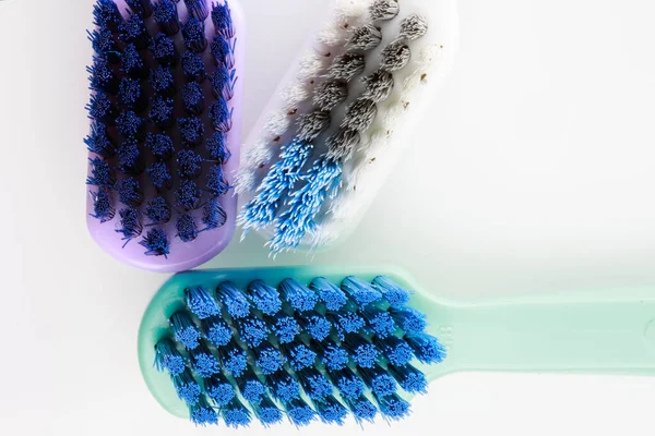 Three Toothbrush Heads White Background — Stock Photo, Image