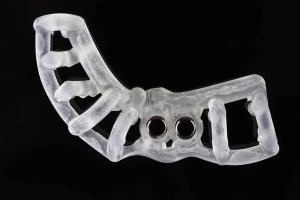 Implant Için Dişçi Şablonu Siyah Cam Üst Görünümde — Stok fotoğraf