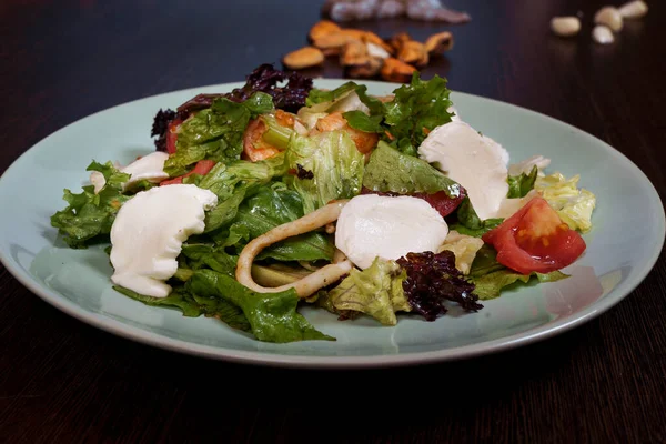 Salat Mit Garnelen Tintenfisch Und Gemüse — Stockfoto