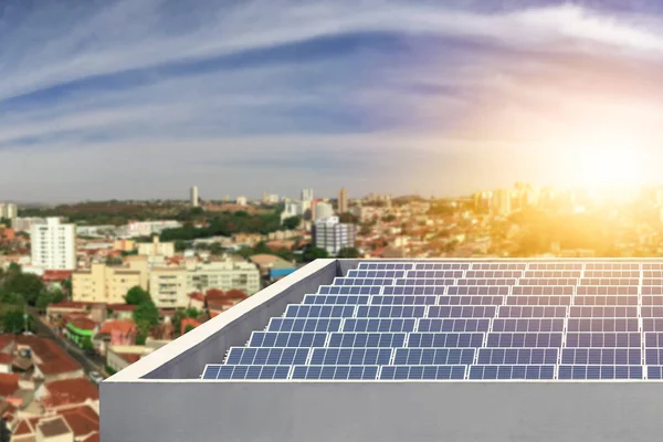 Horyzont Przełomowy Ekologiczna Energia Odnawialne Panele Słoneczne Budowa Firmy — Zdjęcie stockowe