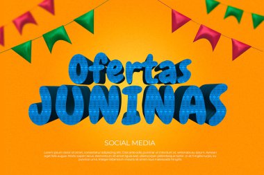 Social Media Celebration Post in Brazilian Portuguese for Junina Party in 3d Render