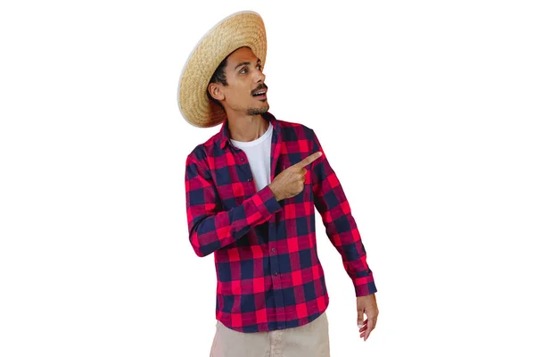 Man Hat Junina Party Shirt Isolated White Background Young Man — Stock Photo, Image