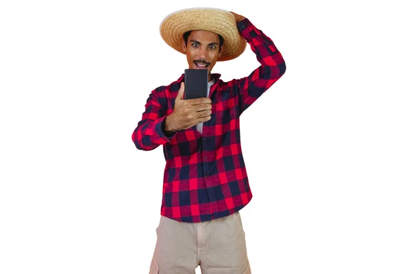 모자를 남자와 주이나 셔츠는 백지에서 고립되었다 브라질 의상을 — 스톡 사진