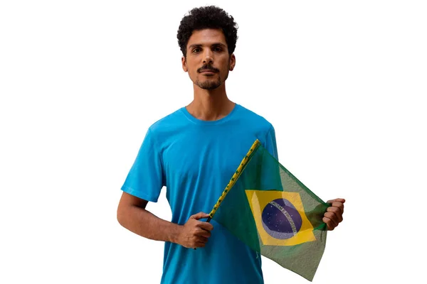 Brasilien Fahne Haltend Schwarzer Mann Mit Fahne Isoliert Flagge Und — Stockfoto