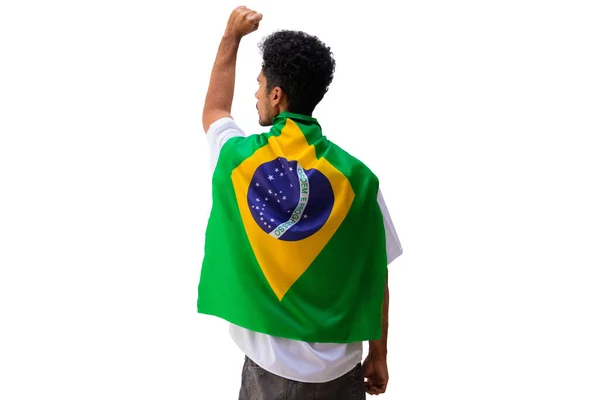Brazil Independence Day Black Man Holds Brazilian Flag Isolated — 图库照片