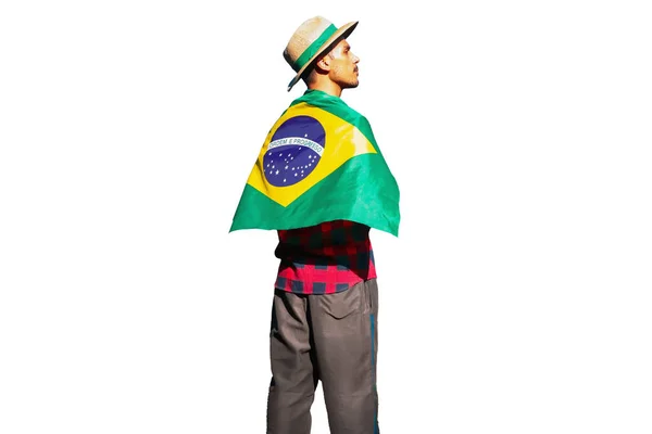Farmer Hat Holding Brazilian Flag — Stock Fotó