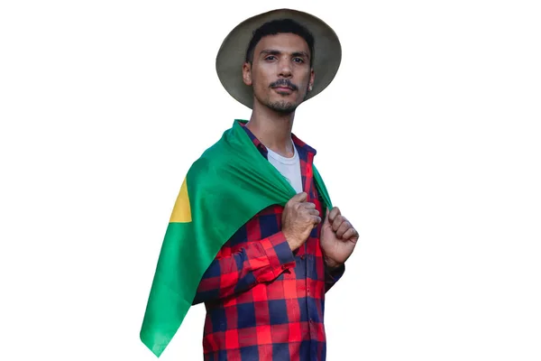 Farmer Hat Holding Brazilian Flag — Zdjęcie stockowe