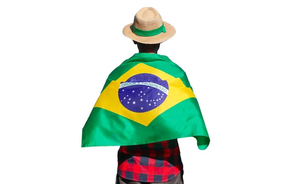 Farmer Hat Holding Brazilian Flag — 스톡 사진